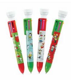 Peanuts® Holiday 6-Color Pen with Stamper- 4 pack - Click Image to Close
