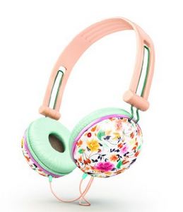 Ankit Fat Bass Noise Isolating Headphones - Pastel Peach Floral - Click Image to Close